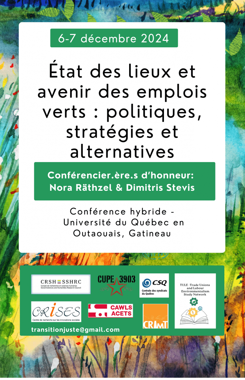 Conférence hybride : États des lieux et avenir des emplois verts : politiques, stratégies et alternatives | 6 et 7 décembre 2024 UQO, Gatineau, Canada